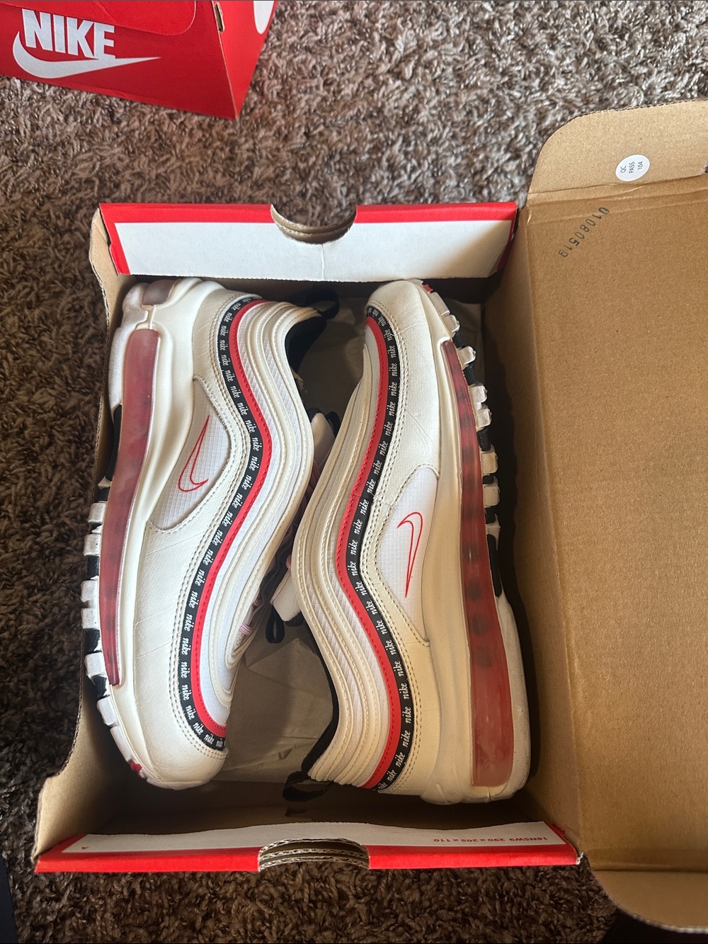 Nike White Sneakers with Red and Black Accents Nike Air Max 97